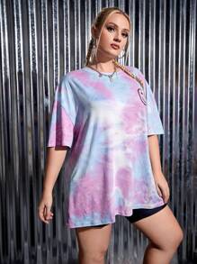 SHEIN EZwear 大碼紮染表情圖案落肩T恤 - 彩色 - 查看 5