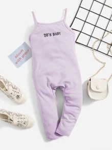 SHEIN Baby Ribbed Knit Letter Graphic Jumpsuit - Lilac Purple - View 1