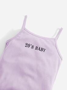 SHEIN Baby Ribbed Knit Letter Graphic Jumpsuit - Lilac Purple - View 3