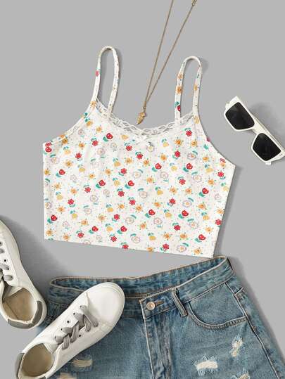 con bretelle sottile con orlo in pizzo floreale