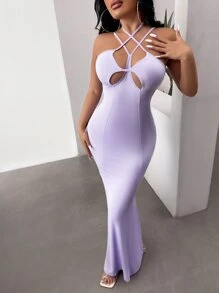 SHEIN SXY Crisscross Cut Out Tie Back Cami Dress - Lilac Purple - View 1