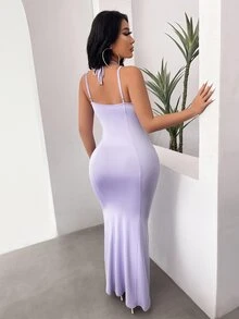 SHEIN SXY Crisscross Cut Out Tie Back Cami Dress - Lilac Purple - View 2