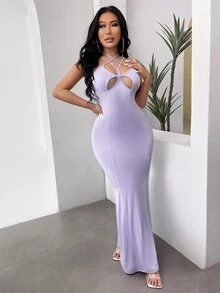 SHEIN SXY Crisscross Cut Out Tie Back Cami Dress - Lilac Purple - View 6