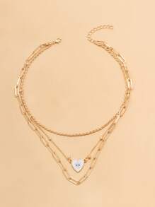 眼睛細節心形墜飾多層次項鍊