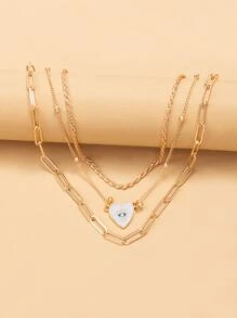 眼睛細節心形墜飾多層次項鍊