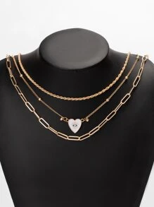 眼睛細節心形墜飾多層次項鍊