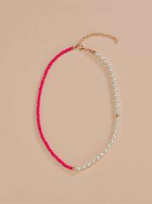 Faux Pearl Decor Beaded Necklace - Multicolor - View 2