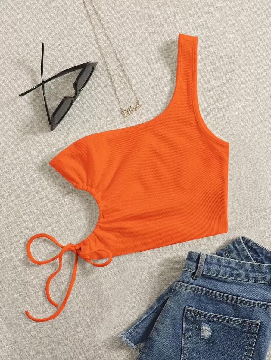 SHEIN EZwear Corte Fora Cordão Tubo Malhado Simples sexy Top