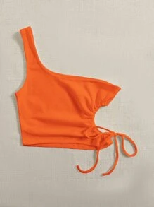 SHEIN EZwear Corte Fora Cordão Tubo Malhado Simples sexy Top - Laranja - Ver 3