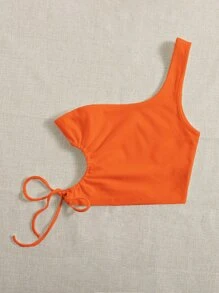 SHEIN EZwear Corte Fora Cordão Tubo Malhado Simples sexy Top - Laranja - Ver 4