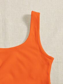 SHEIN EZwear Corte Fora Cordão Tubo Malhado Simples sexy Top - Laranja - Ver 5