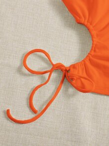 SHEIN EZwear Corte Fora Cordão Tubo Malhado Simples sexy Top - Laranja - Ver 6