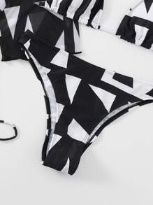 SHEIN Swim Summer Beach 3packs Geo Graphic Halter Bikini & Cover Up - Black and White - View 3