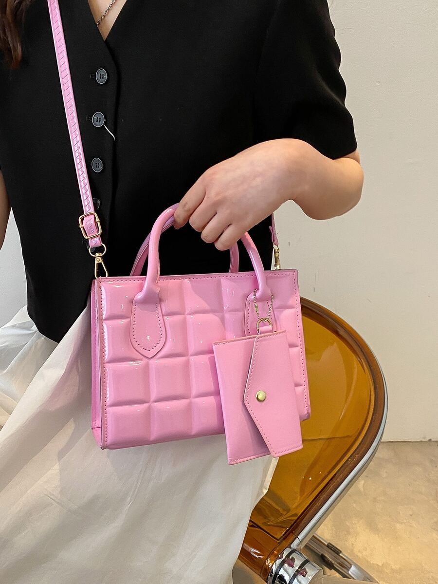 Họa tiết Hình học Túi Vuông Với ví coin Màu hồng - Màu Hồng baby - Xem 1