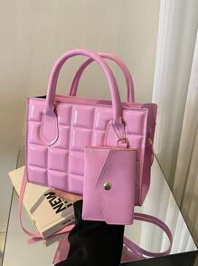 Họa tiết Hình học Túi Vuông Với ví coin Màu hồng - Màu Hồng baby - Xem 2