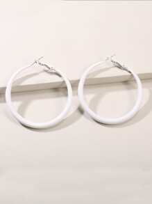 1pair European And American Style Round Geometric Spray Painted Openwork Earrings For Women, Great For Festival Gift And Daily Wear - White - View 2
