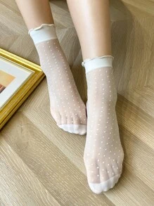DAZY Polka Dot Print Crew Socks - White - View 1