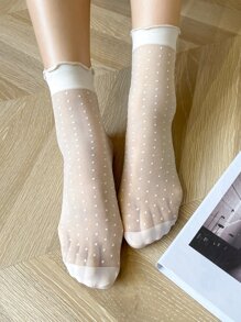 DAZY Polka Dot Print Crew Socks - White - View 2