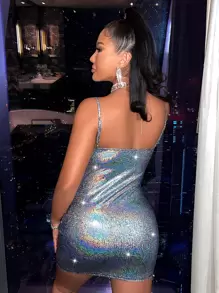 SHEIN SXY 鐳射無袖金屬質感緊身洋裝 - 銀色 - 查看 2