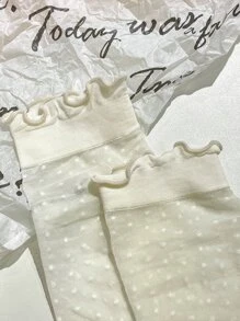 DAZY Polka Dot Print Crew Socks - White - View 3