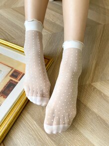 DAZY Polka Dot Print Crew Socks - White - View 6