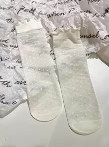 DAZY Polka Dot Print Crew Socks - White - View 7