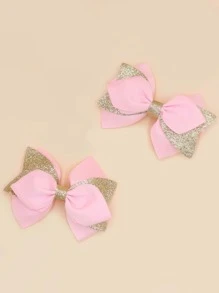 2入組小女童蝴蝶結裝飾髮夾 - 淺粉色 - 查看 3