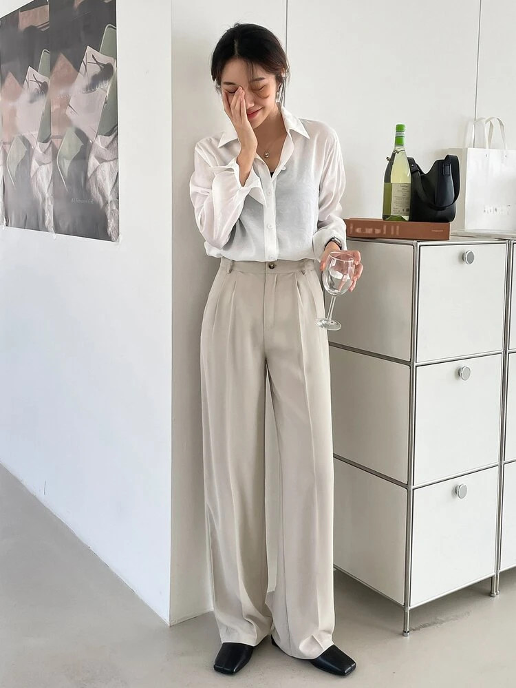 High Waist Plicated Detail Tailored Pants