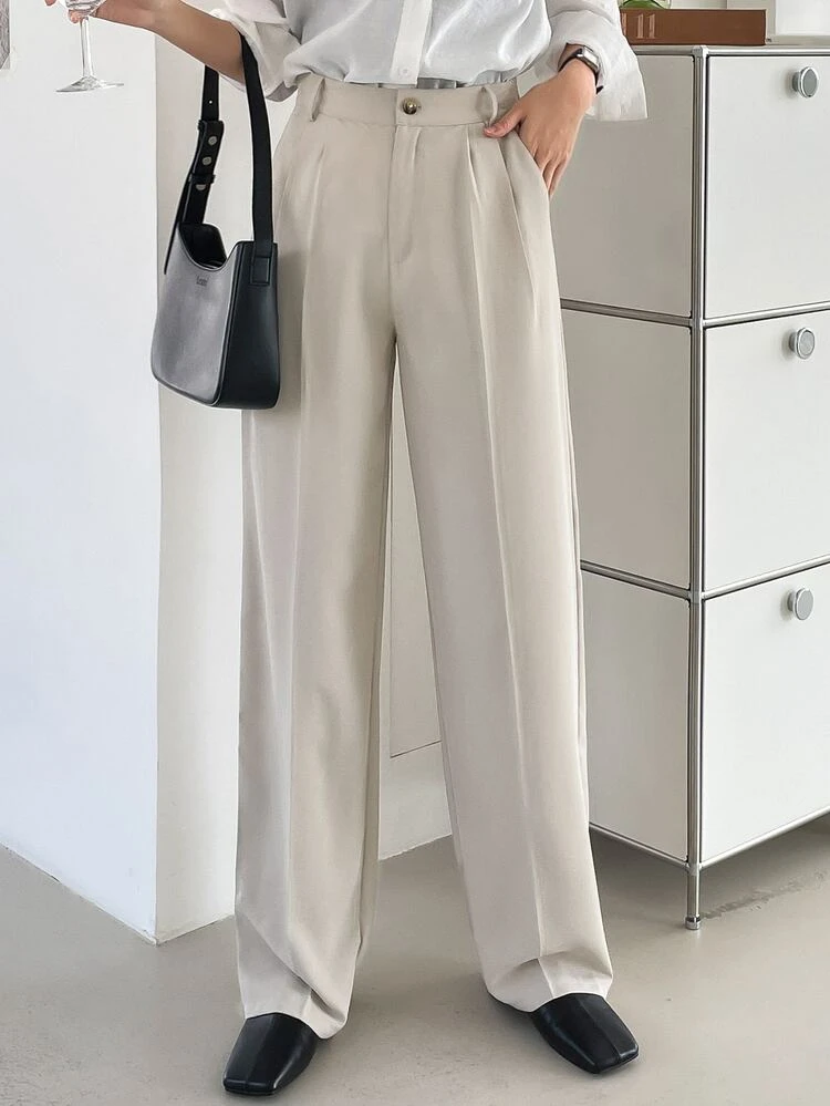 High Waist Plicated Detail Tailored Pants