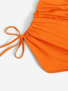 SHEIN ICON Neon Orange Knot Front Drawstring Tube Top - Orange - View 5