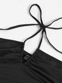 SHEIN ICON Áo nữ Bất đối xứng Dây kéo Thắt nút Xù màu trơn Gợi cảm - màu đen - Xem 4