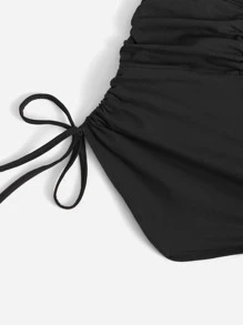 SHEIN ICON Áo nữ Bất đối xứng Dây kéo Thắt nút Xù màu trơn Gợi cảm - màu đen - Xem 5