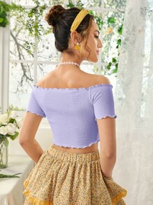 Soleia Lettuce Trim Off Shoulder Tee - Lilac Purple - View 2