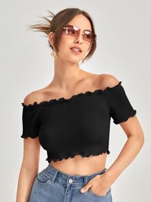 Soleia Áo thun lệch vai xà lách, đi chơi - màu đen - Xem 3