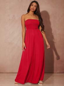 SHEIN SXY Solid Shirred Culottes Jumpsuit