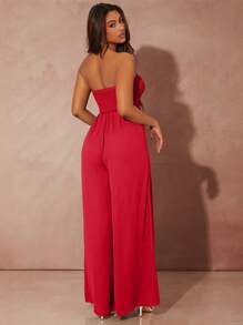 SHEIN SXY Solid Shirred Culottes Jumpsuit