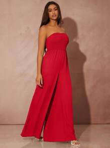 SHEIN SXY Solid Shirred Culottes Jumpsuit