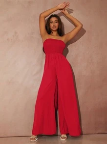 SHEIN SXY Solid Shirred Culottes Jumpsuit