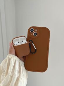 1pc Solid Phone Case & 1pc Case Compatible With Airpods Compatible With IPhone 11,IPhone 13,IPhone 14 Pro Max - Brown - View 3