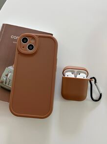 1pc Solid Phone Case & 1pc Case Compatible With Airpods Compatible With IPhone 11,IPhone 13,IPhone 14 Pro Max - Brown - View 4