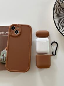 1pc Solid Phone Case & 1pc Case Compatible With Airpods Compatible With IPhone 11,IPhone 13,IPhone 14 Pro Max - Brown - View 5