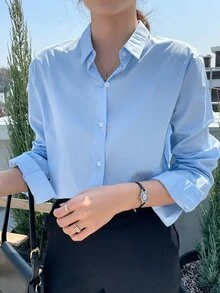 DAZY Áo sơ mi Nút phía trước - Màu xanh nhạt - Xem 6