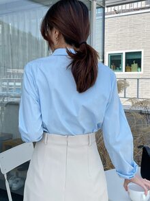 DAZY Áo sơ mi Nút phía trước - Màu xanh nhạt - Xem 8