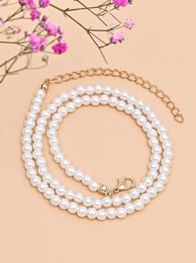 Collar Decorativo De Perlas Falsas - Blanco - Ver 2