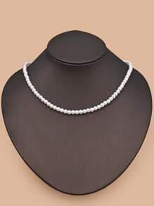 Collar Decorativo De Perlas Falsas - Blanco - Ver 4