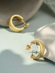 Charm-In Bông tai dạng vòng Cuff với trang trí bằng đá Zirconia - Vàng - Xem 4