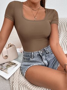 SHEIN PETITE Body de cuello scoop tejido de canalé