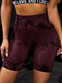 Powerista Seamless Tie Dye Sports Shorts Stretchy ShortsWomen Sweat Short, Gym Short, Biker Short - Maroon - View 5