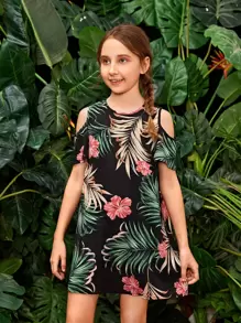 SHEIN Leap Crew Đầm Gái Nhiệt đới Boho - Nhiều màu - Xem 3