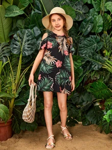 SHEIN Leap Crew Đầm Gái Nhiệt đới Boho - Nhiều màu - Xem 4